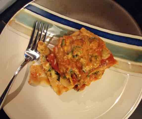 One serving of vegetarian spinach lasagna