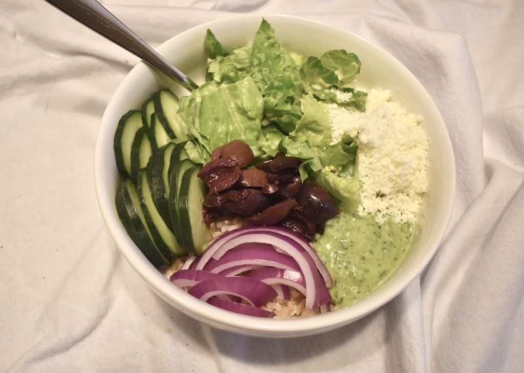 Mediterranean Buddha Bowl with Veggies and Sauce