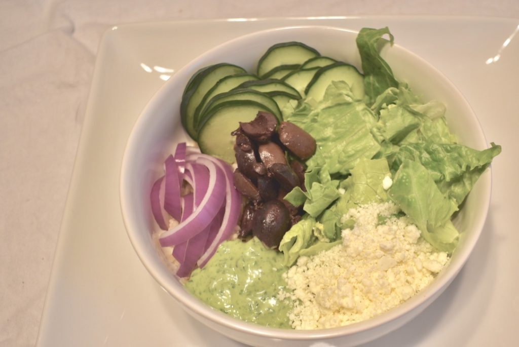 Vegetarian Mediterranean Buddha Bowl with Yogurt Dressing
