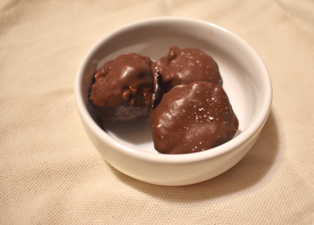 Healthy Chocolate Covered Peanut Butter Bombs with Sea Salt