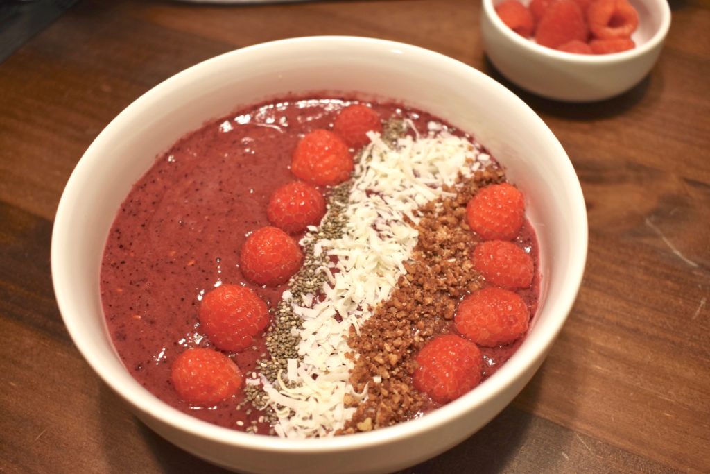 Vegan Smoothie Bowl with Mixed Berries and Assorted Toppings