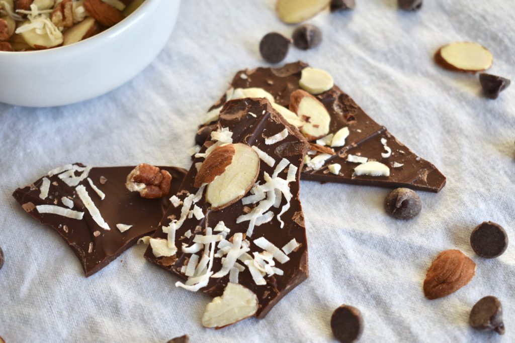 Chocolate Bark with coconut, almonds, and pecans