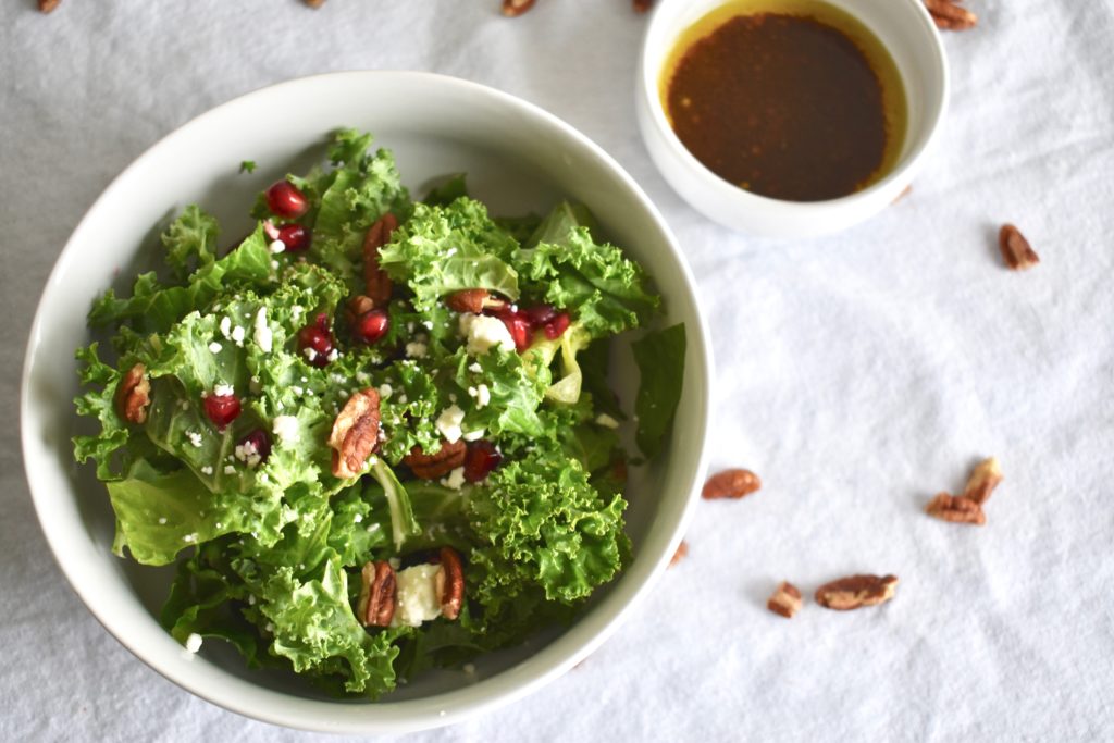 Kale Pomegranate Salad with Pecans and Feta