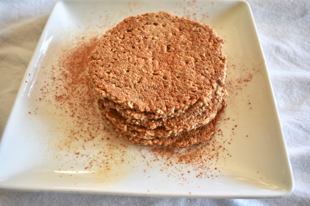 Stack of gingerbread oatmeal banana pancakes